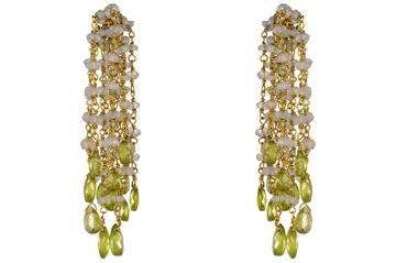 Fine Gold Peridot And Aquamarine Waterfall Earrings