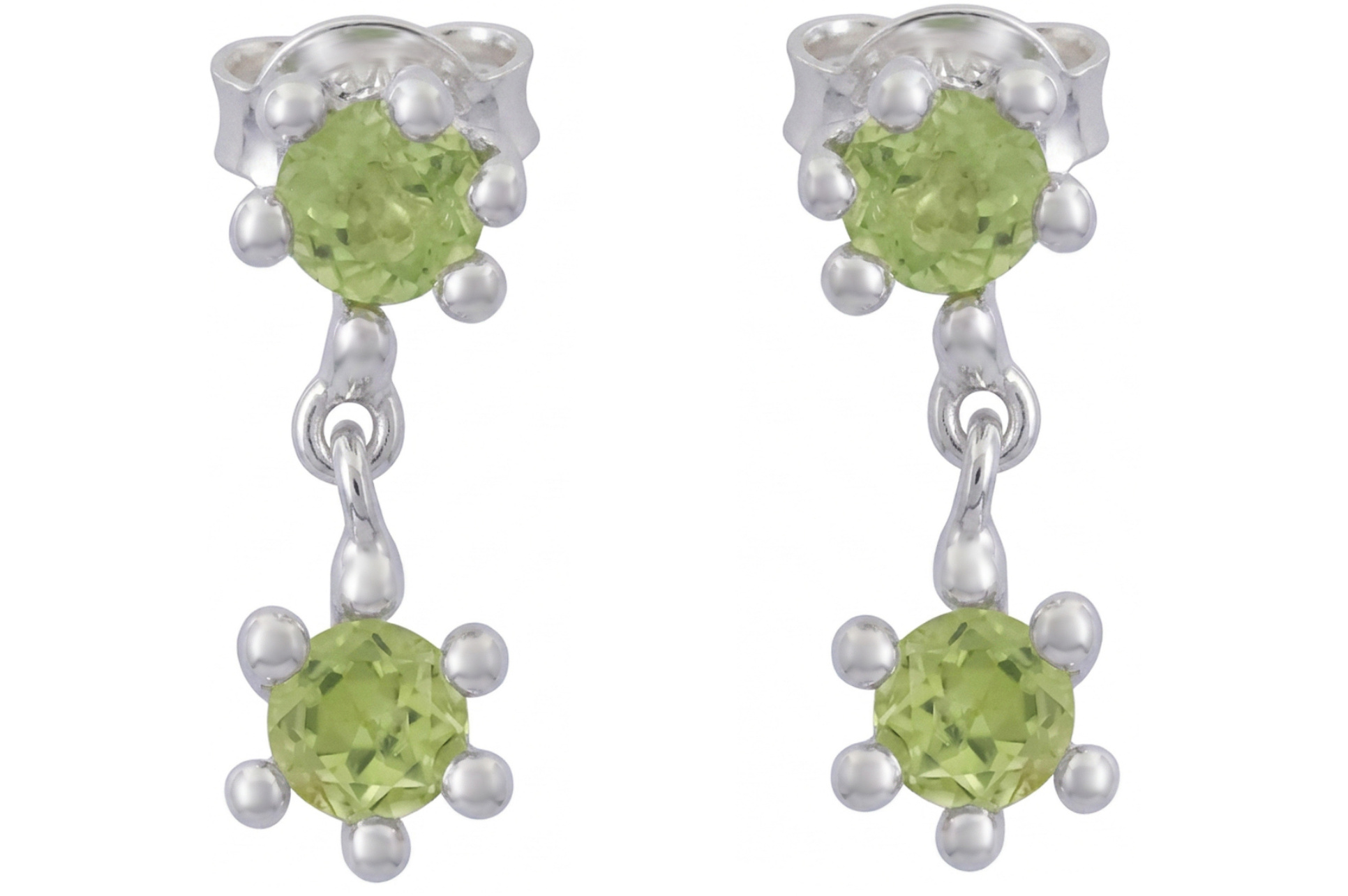Cosmic Peridot Silver Drop Earrings