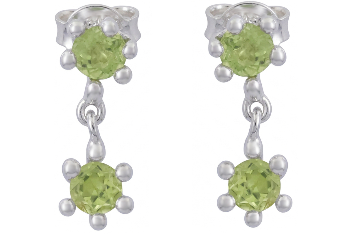 Cosmic Peridot Silver Drop Earrings
