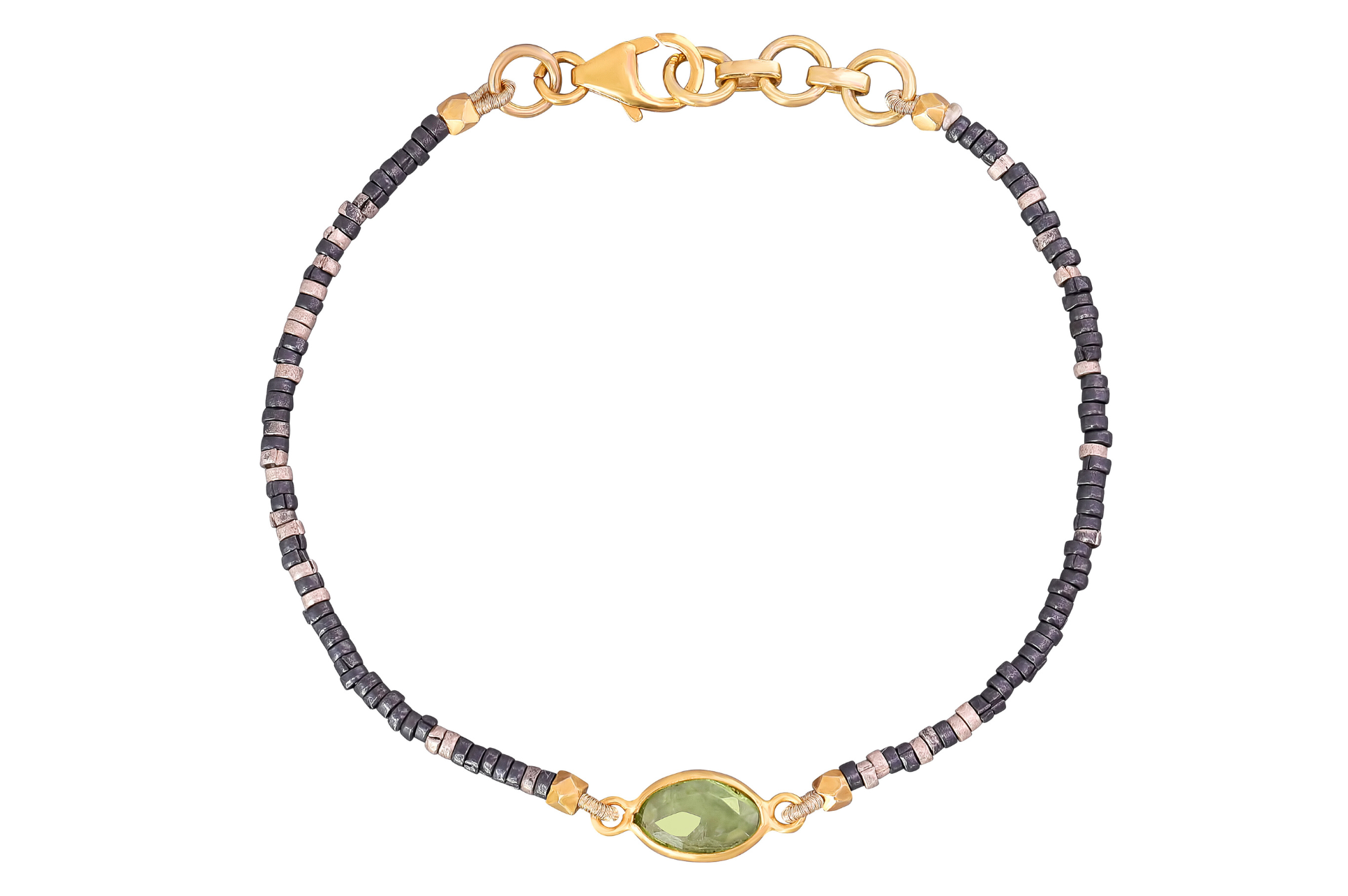 Peridot & Oxidised Bead Bracelet