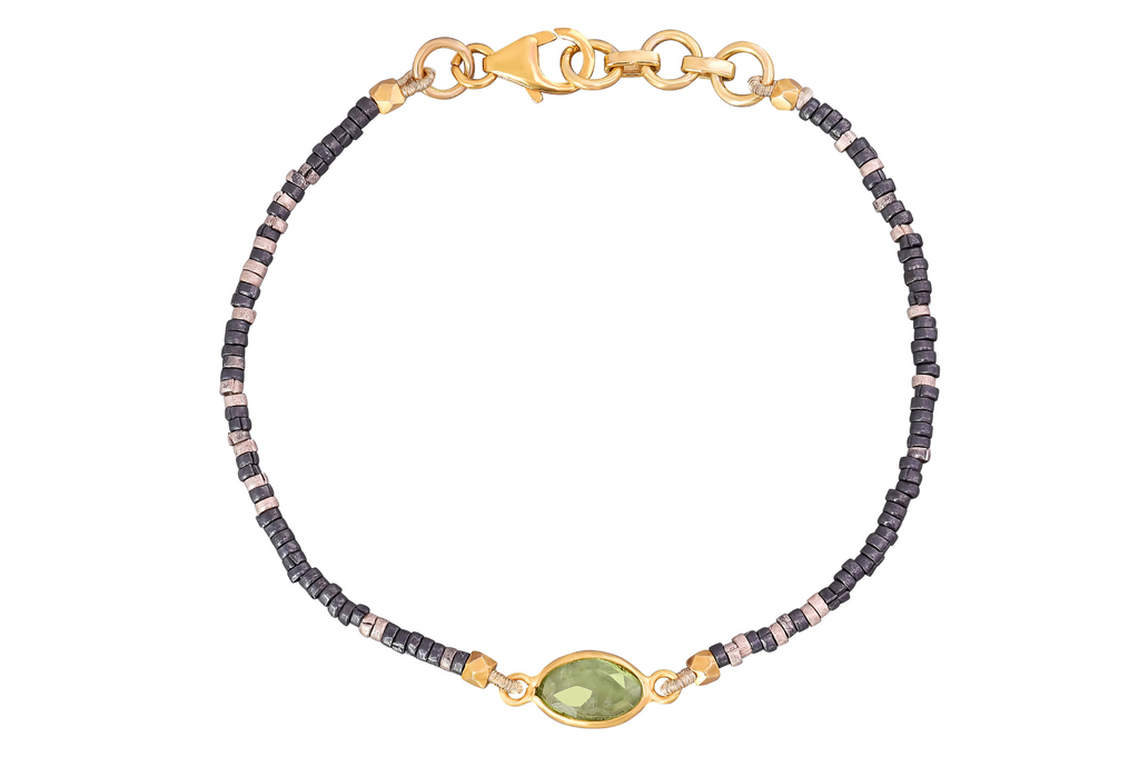 Peridot & Oxidised Bead Bracelet