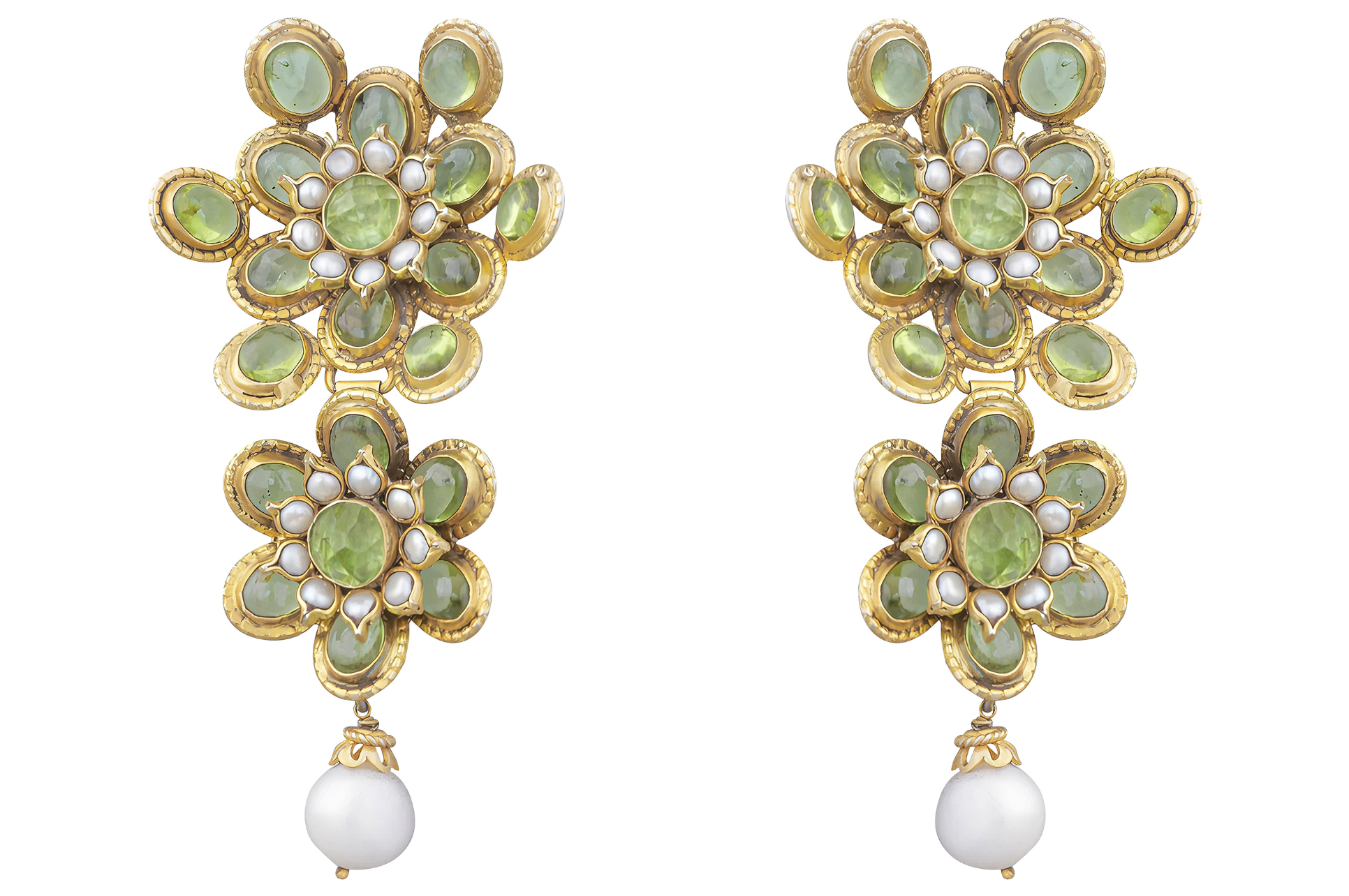 Peridot & Pearl Flower Extravagant Earrings