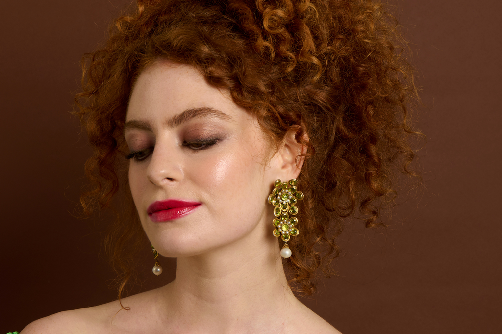 Peridot & Pearl Flower Extravagant Earrings