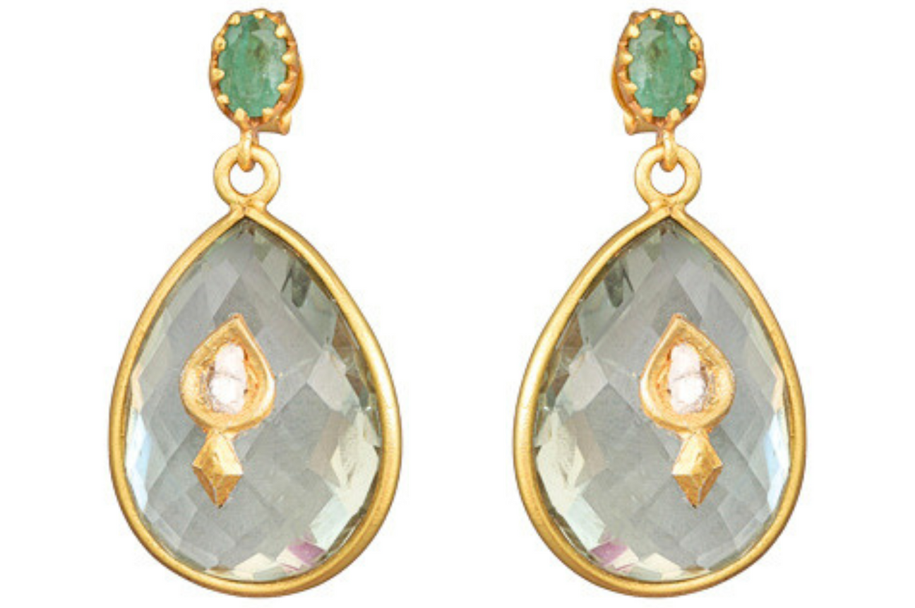 Phoebe Emerald, Diamond & Green Amethyst Jadau Earrings