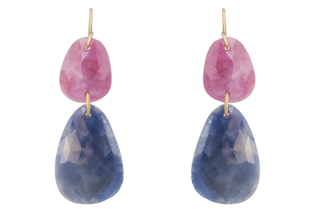 Pink And Blue Sapphire Rosecut Slice Earrings