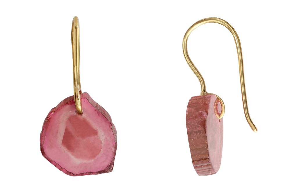 Fine Gold & Pink Colour Zone Tourmaline Earrings