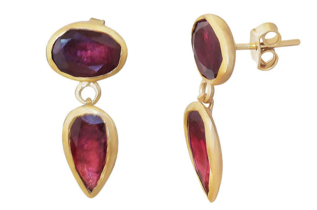 Pink Tourmaline Double Gemstone Drop Earrings