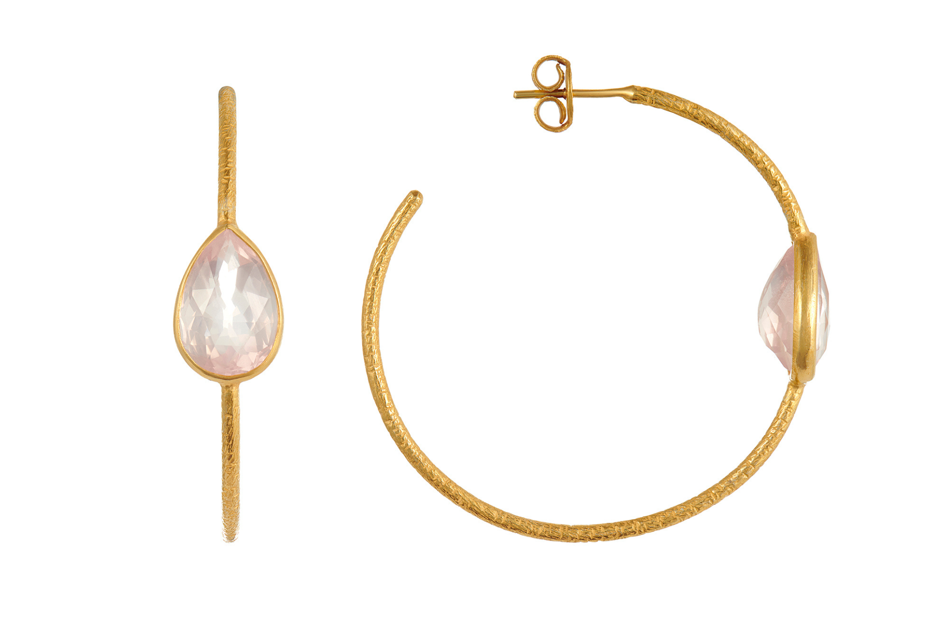 Gold & Rose Quartz Set Hoop Earrings