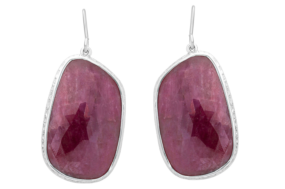 Pink Sapphire Silver Single Slice Earrings