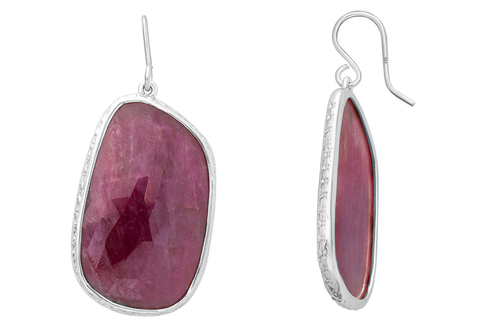 Pink Sapphire Silver Single Slice Earrings