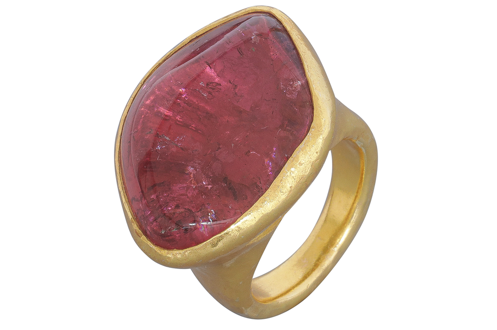 India Pink Tourmaline Cabochon Ring