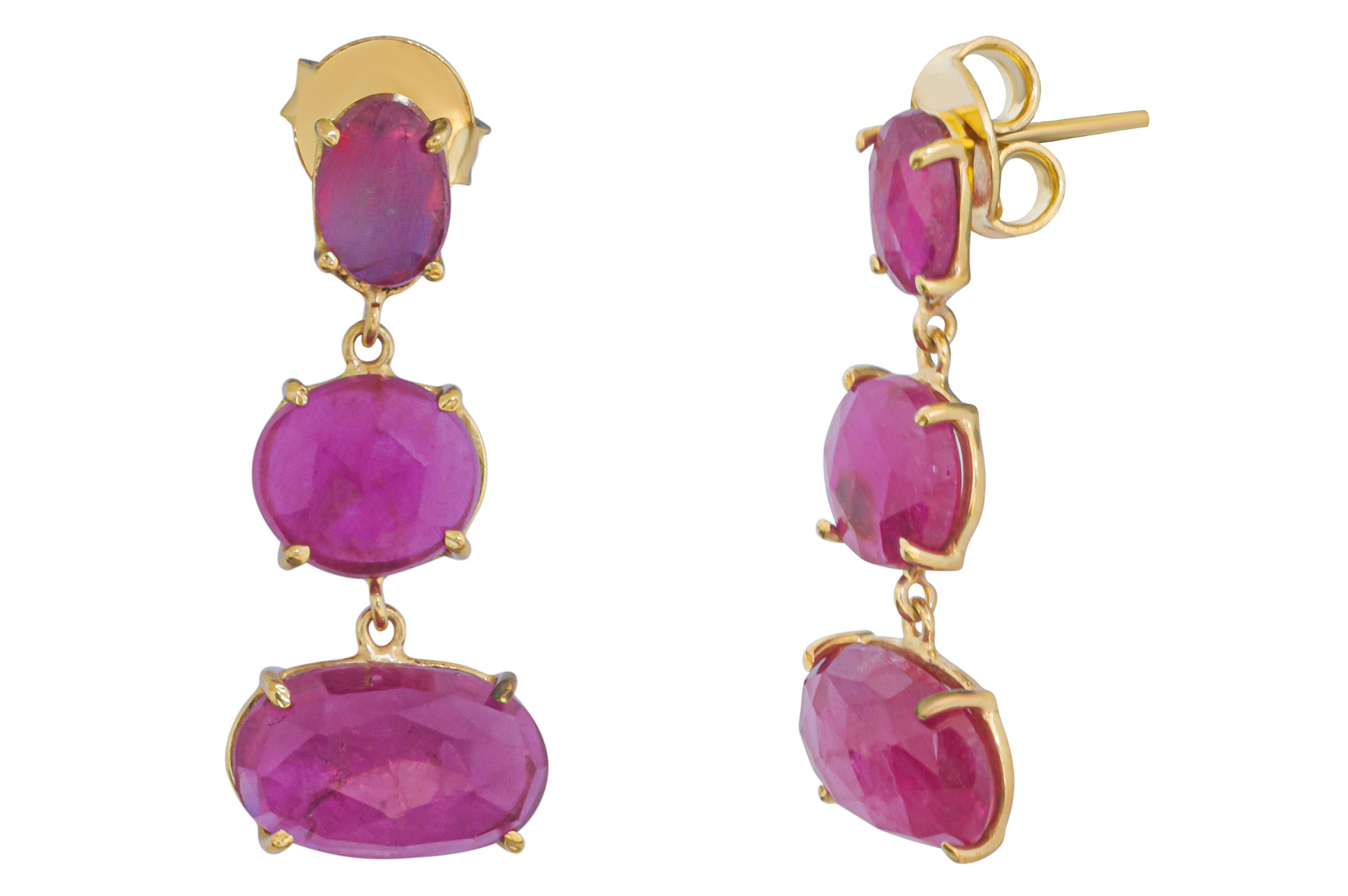 Pink Tourmaline Triple Gemstone Drop Earrings