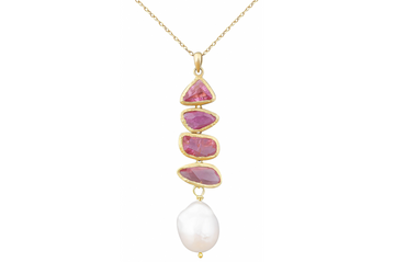Pink Tourmaline & Pearl Pendant Necklace