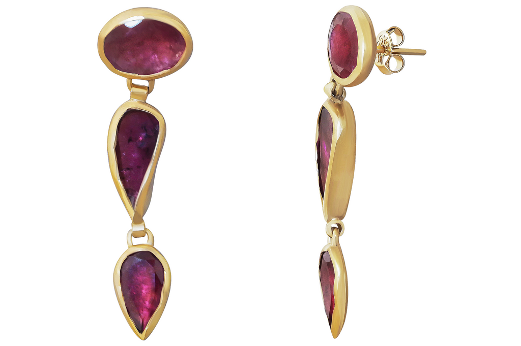 Pink Tourmaline Triple Drop Earrings