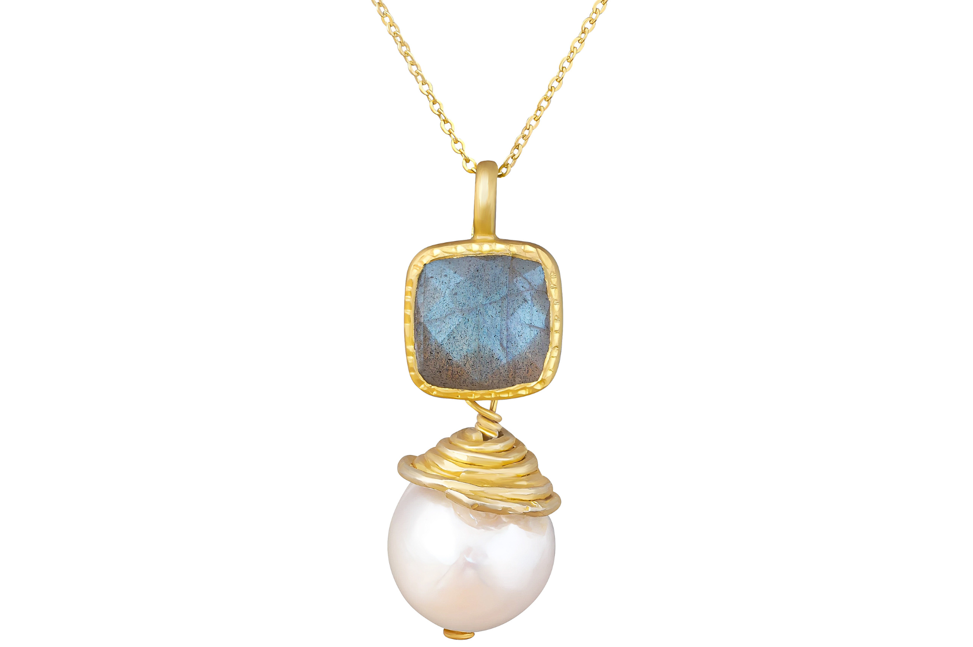 Poppy Labradorite & Baroque Pearl Pendant Necklace