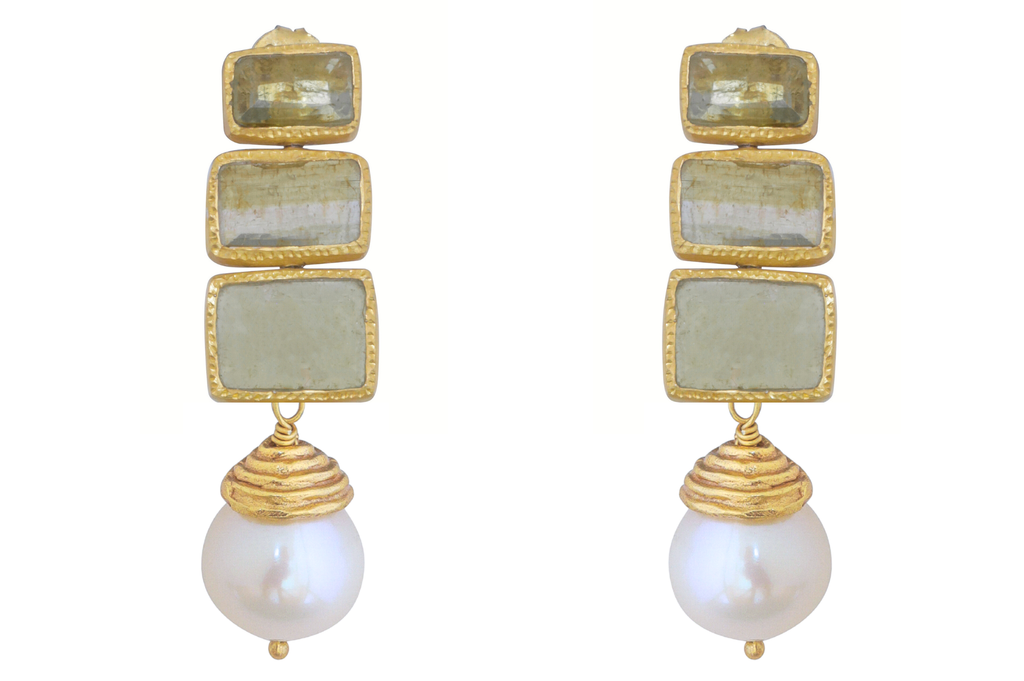 Poppy Yellow Tourmaline & Pearl Earrings