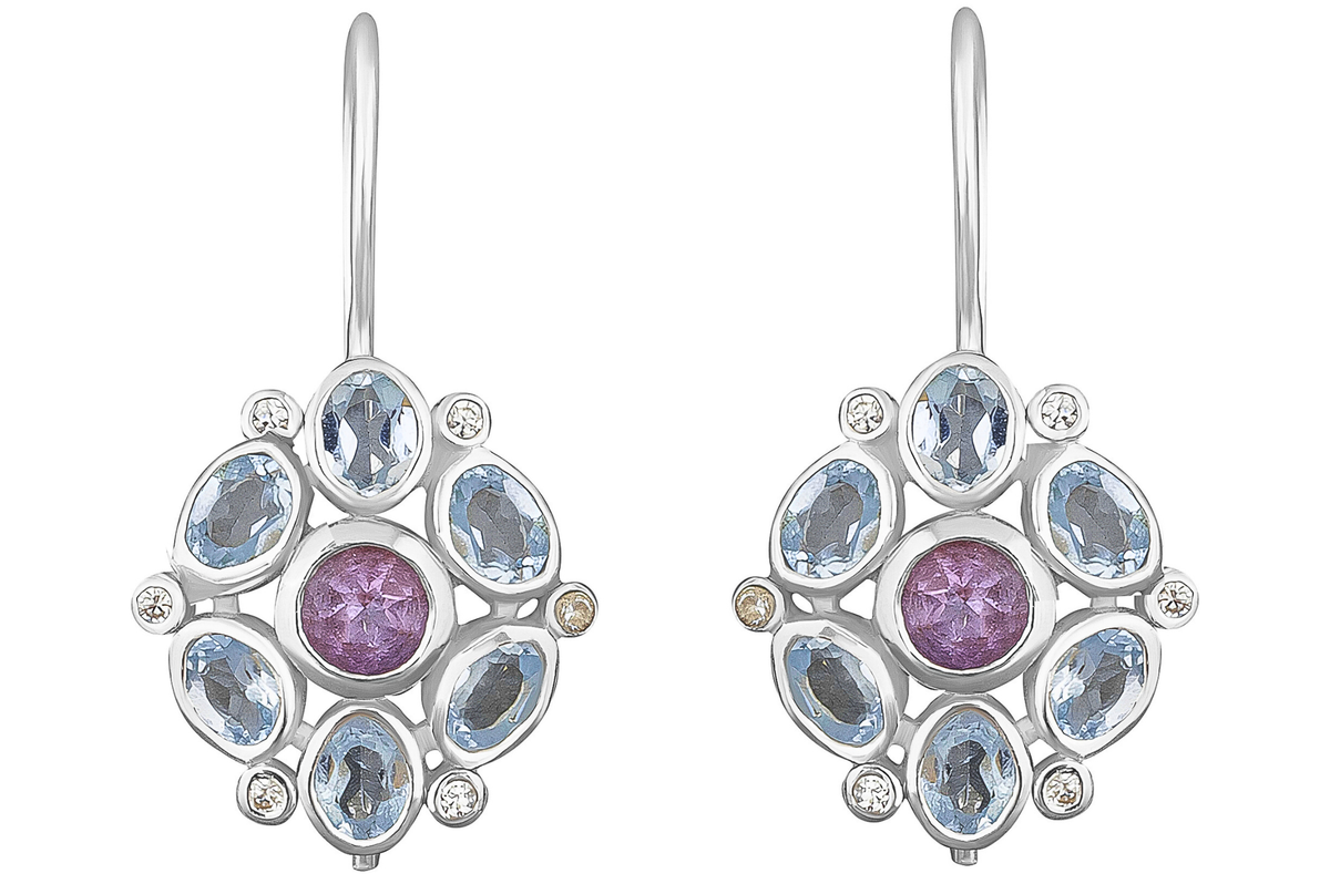 Posie Silver Amethyst & Blue Topaz Drop Earrings