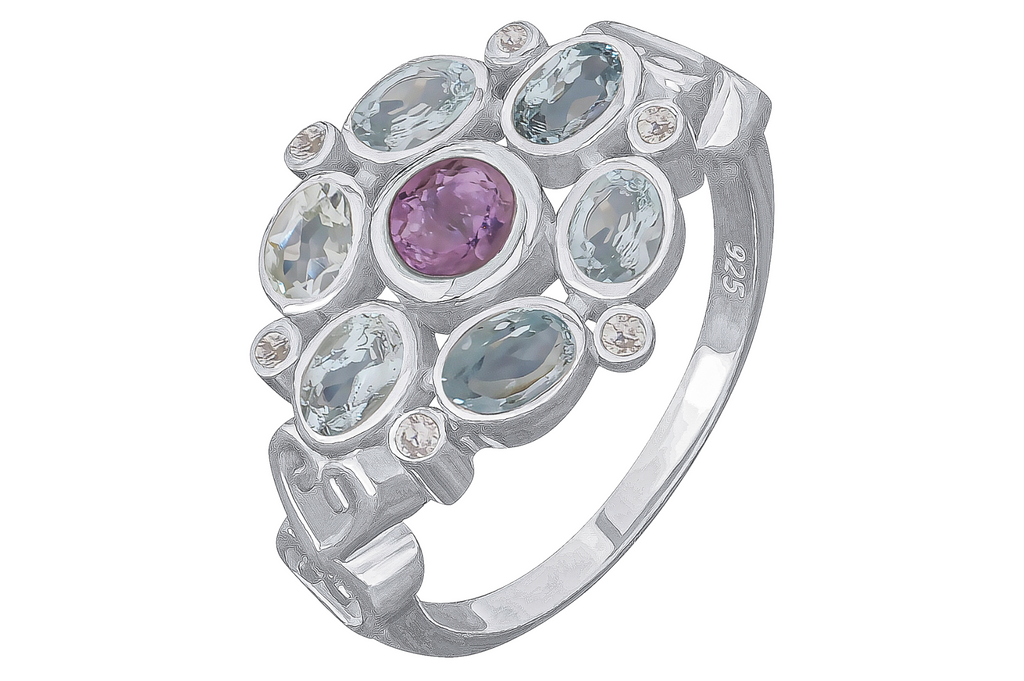 Posie Silver Blue Topaz & Amethyst Ring
