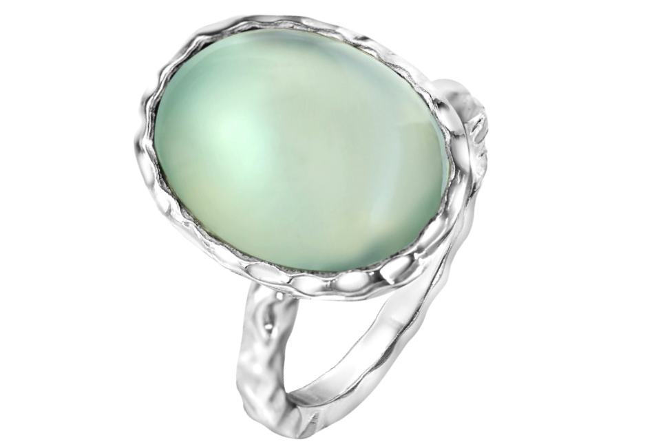 Prehnite Oval Sterling Silver Textured Finish Ring