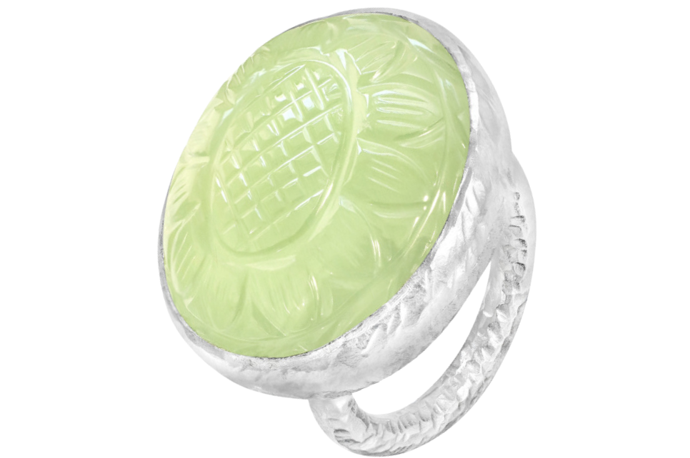 Carved Prehnite Silver Ring