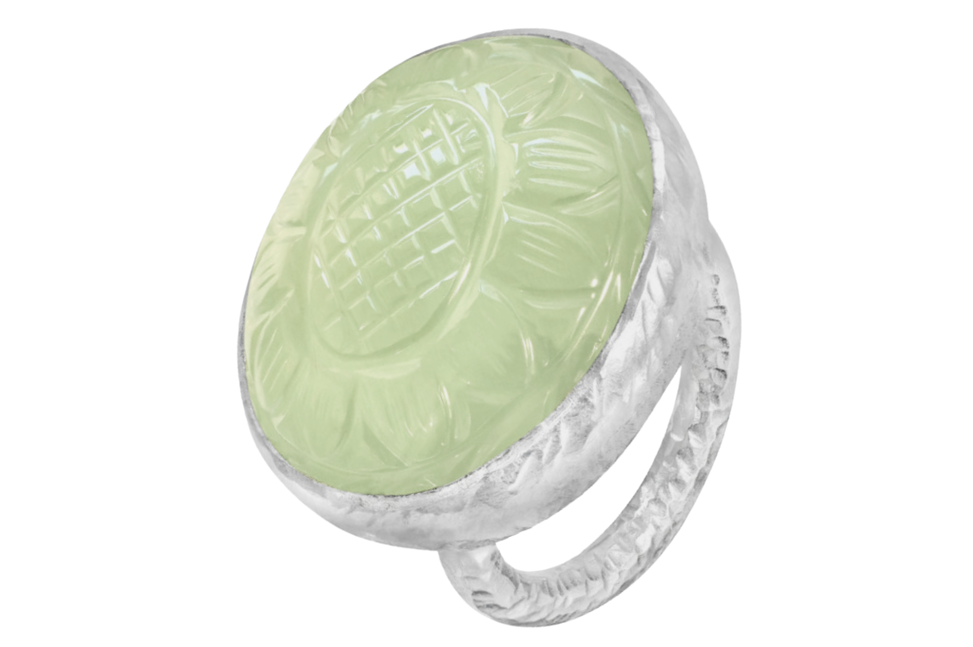 Carved Prehnite Silver Ring