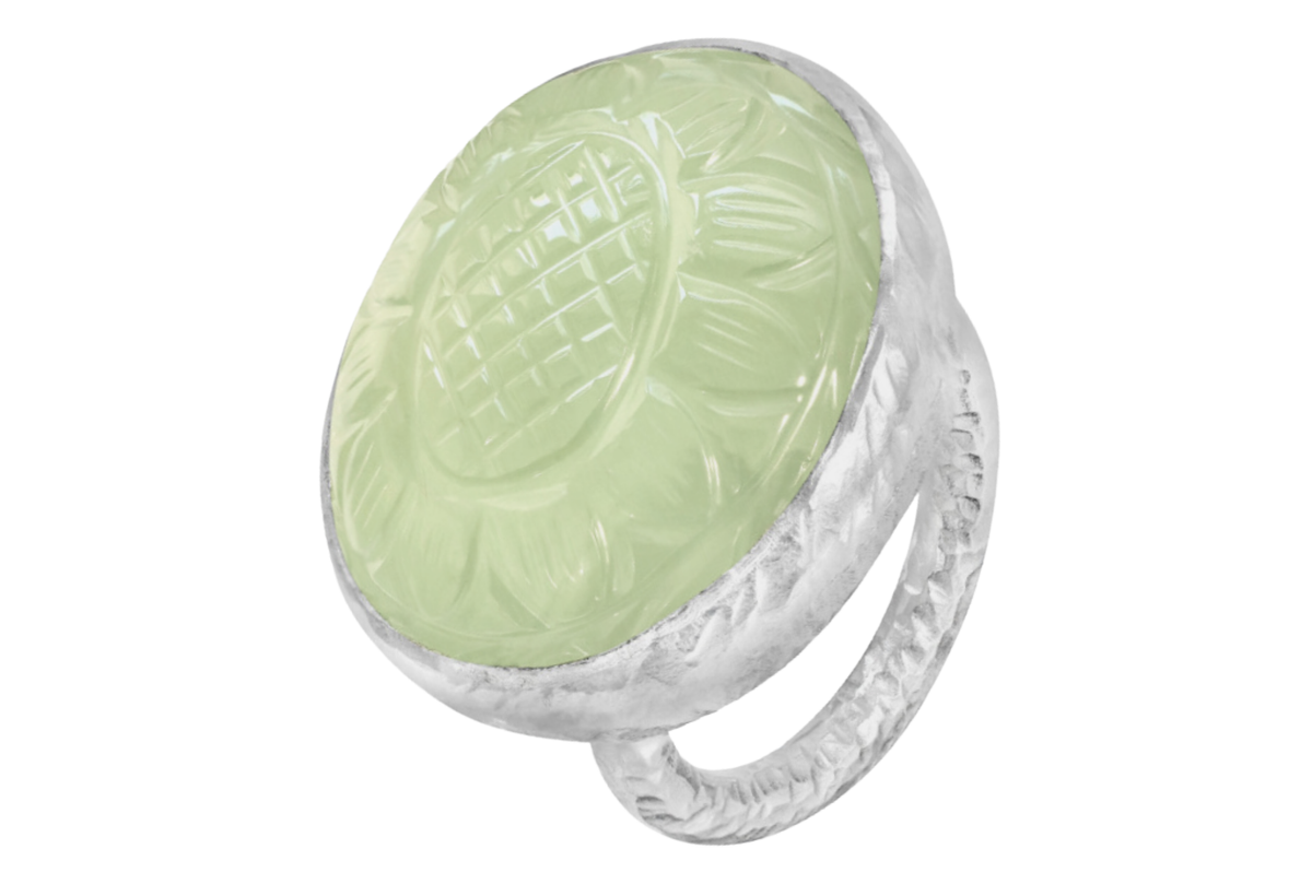 Carved Prehnite Silver Ring
