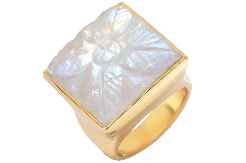 Carved Rainbow Moonstone Ring