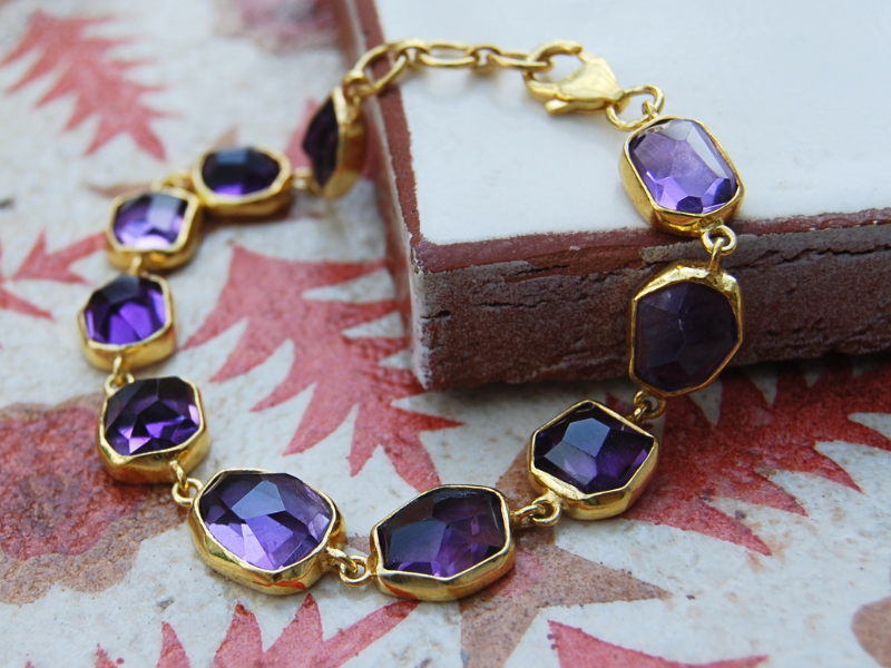 Rose Cut Amethyst Gemstone Bracelet