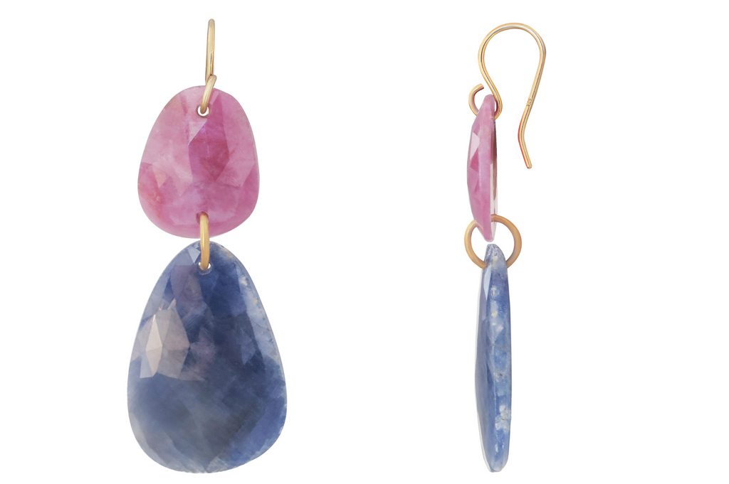 Pink And Blue Sapphire Rosecut Slice Earrings