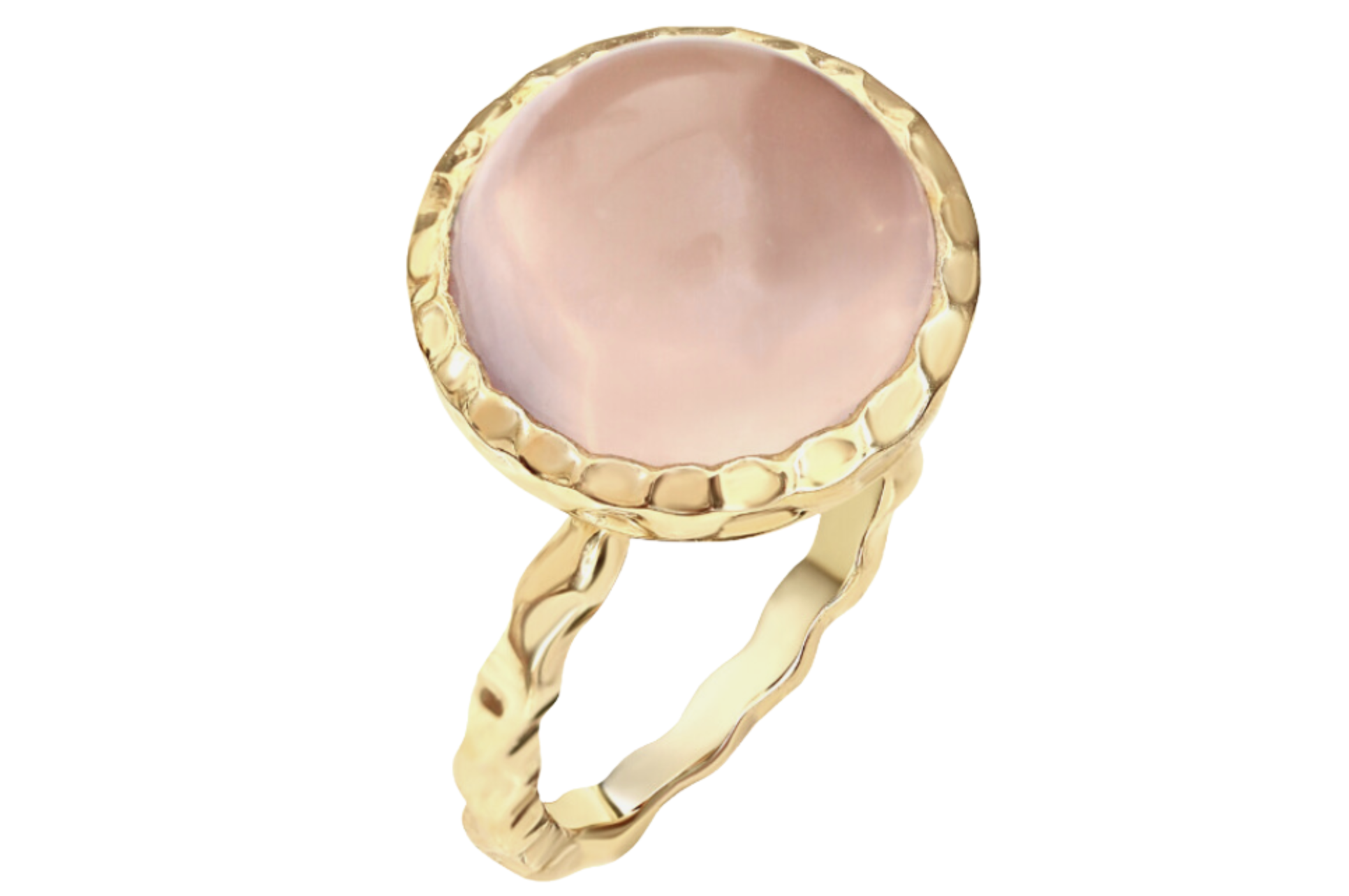Rose Quartz Textured Finish Round Gemstone Ring