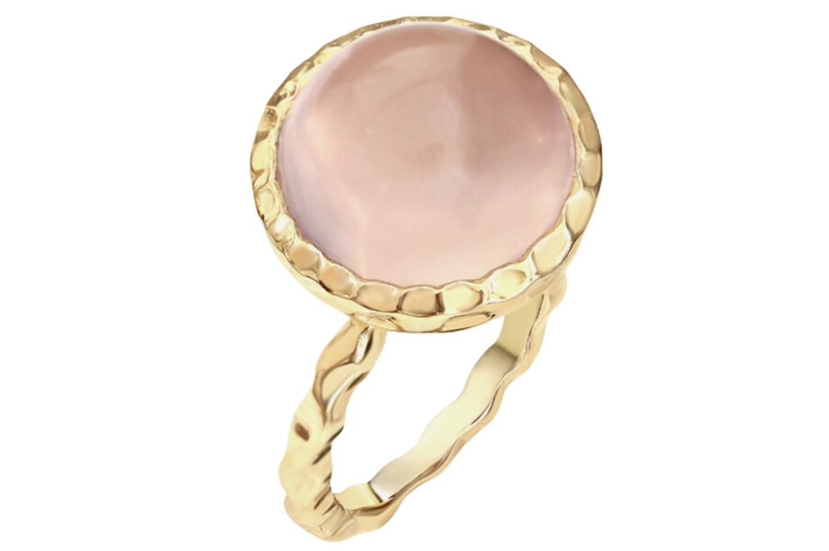 Rose Quartz Textured Finish Round Gemstone Ring