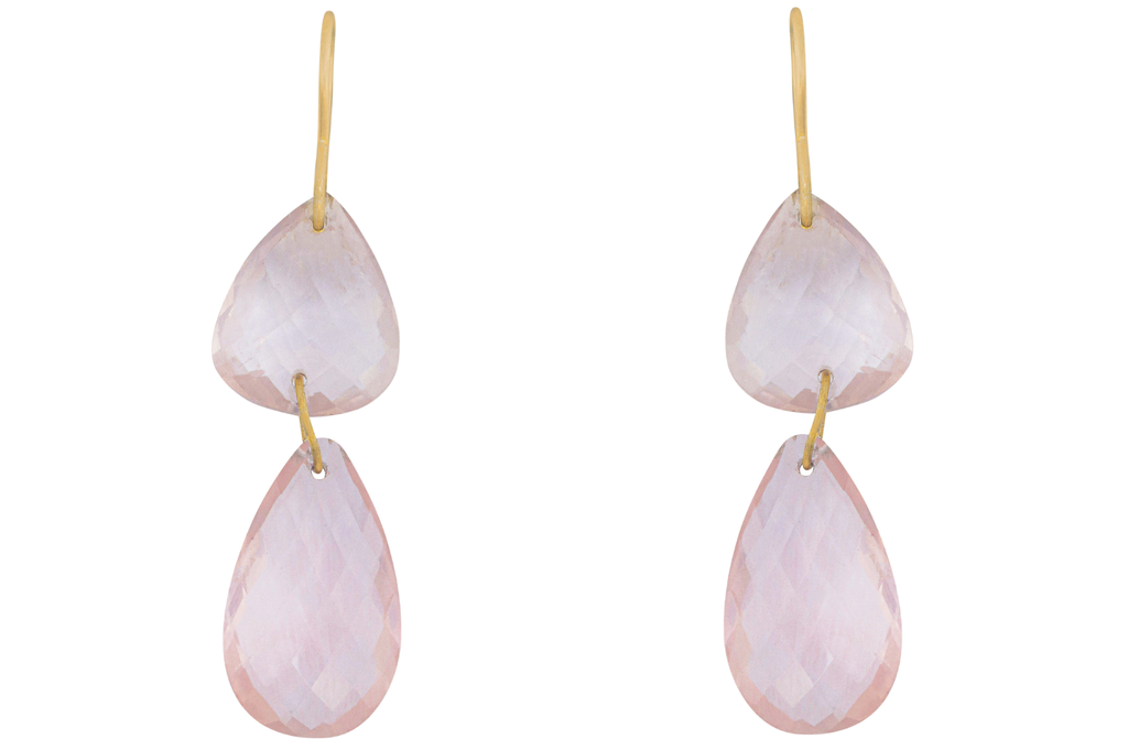 Drilled Rose Quartz Double Drop Earrings