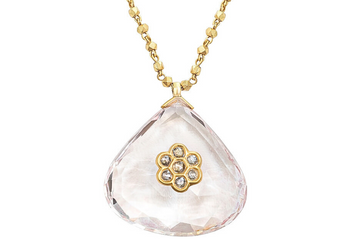 Jadau Rose Quartz & Diamond Pendant Necklace