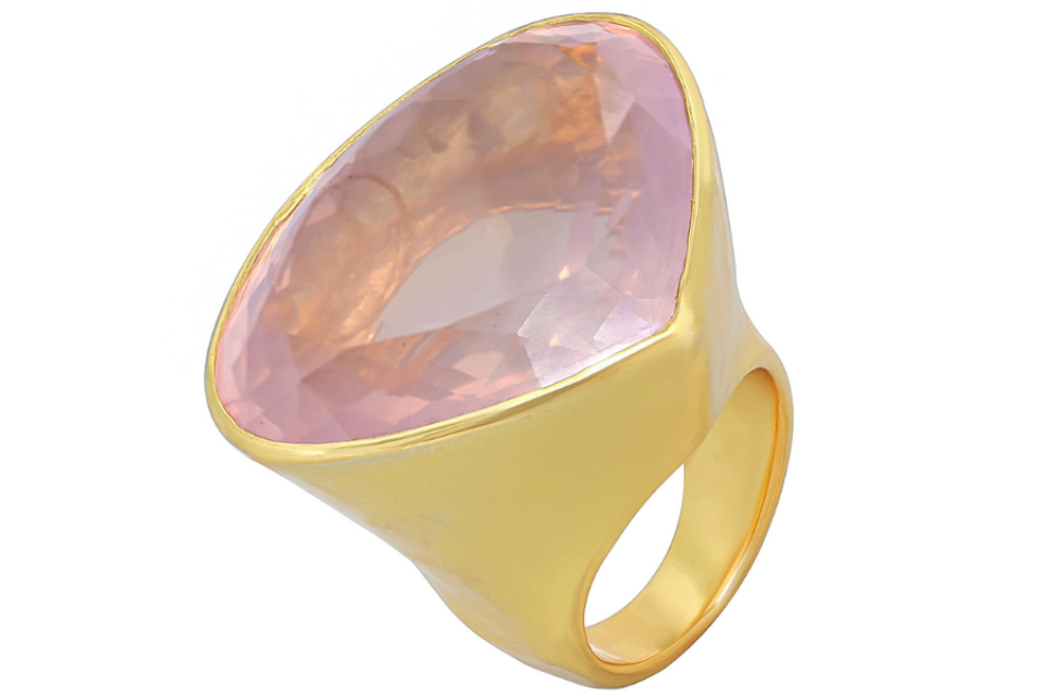 Large Pear Shape Pebble Rose Quartz Ring