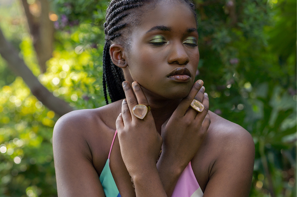 Large Pear Shape Pebble Rose Quartz Ring