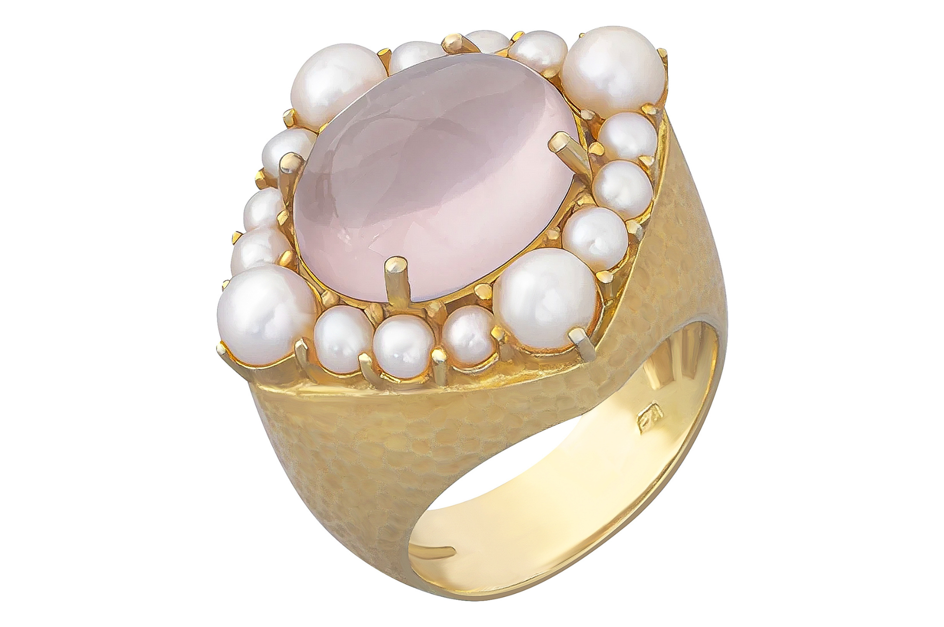Rose Quartz & Pearl Cluster Gemstone Ring