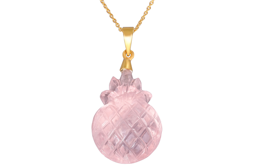 Carved Rose Quartz Pineapple Pendant Necklace