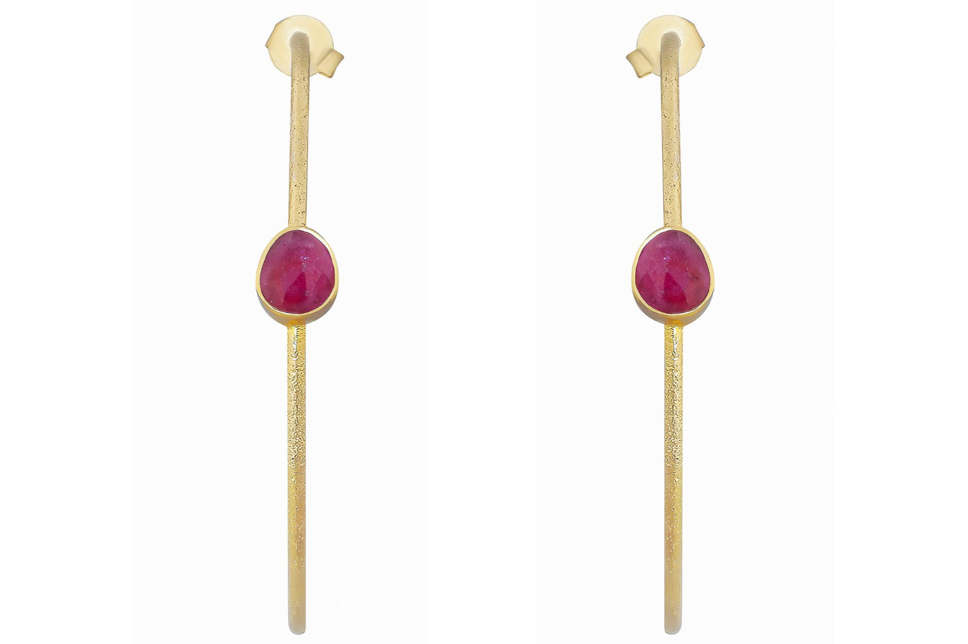 Gold & Ruby Set Hoop Earrings