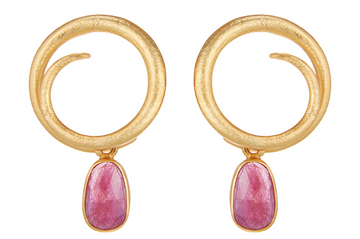 Scroll Ruby Drop Earrings