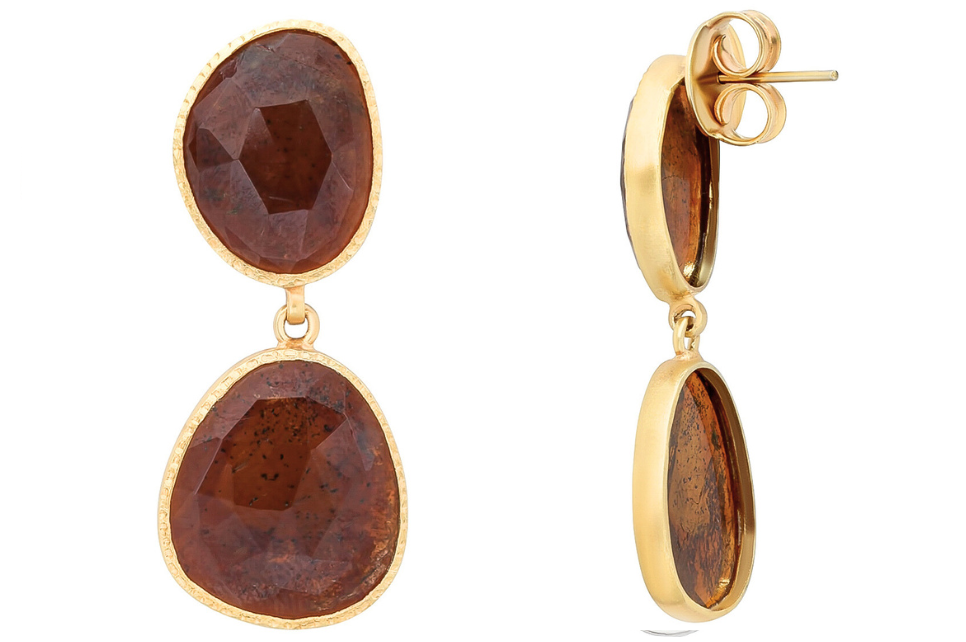 Russet Coloured Tourmaline Double Drop Earrings