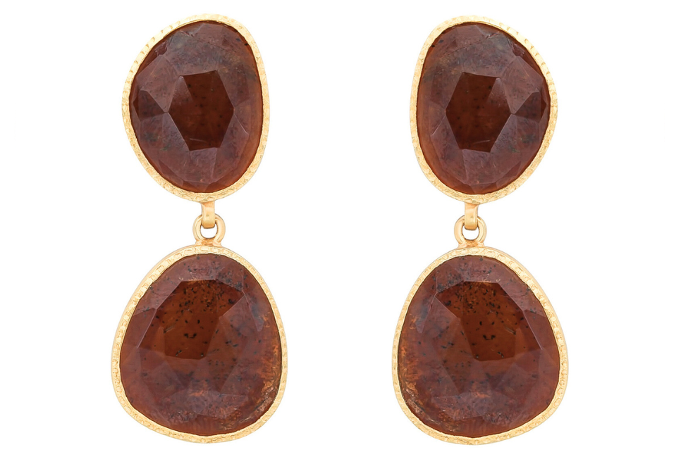 Russet Coloured Tourmaline Double Drop Earrings