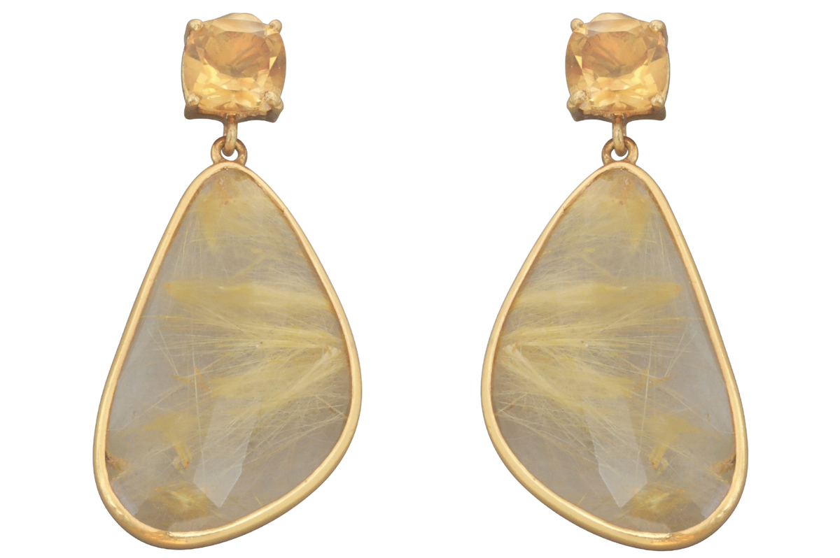 Rutile Quartz And Citrine Drop Earrings