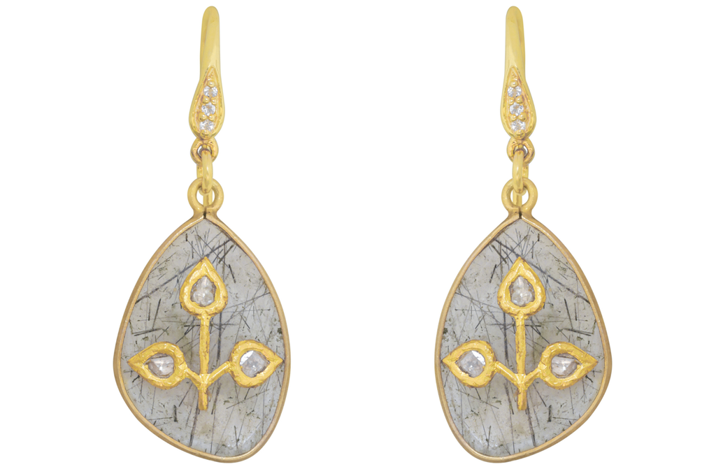 Rutile Quartz & Diamond Jadau Earrings