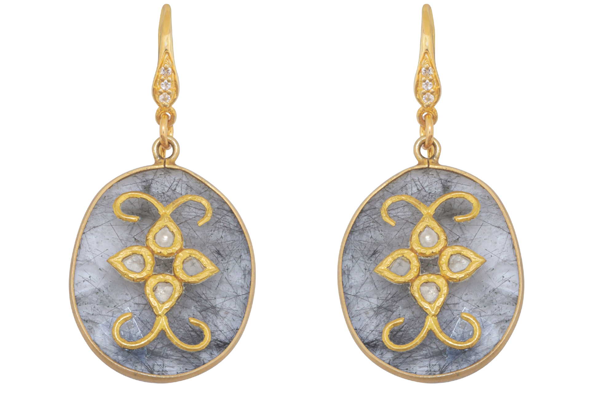 Rutilated Quartz & Diamond Jadau Earrings