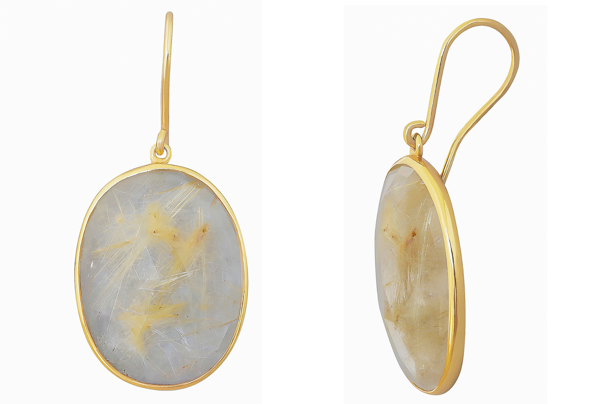 Golden Rutile Quartz Pebble Drop Earrings