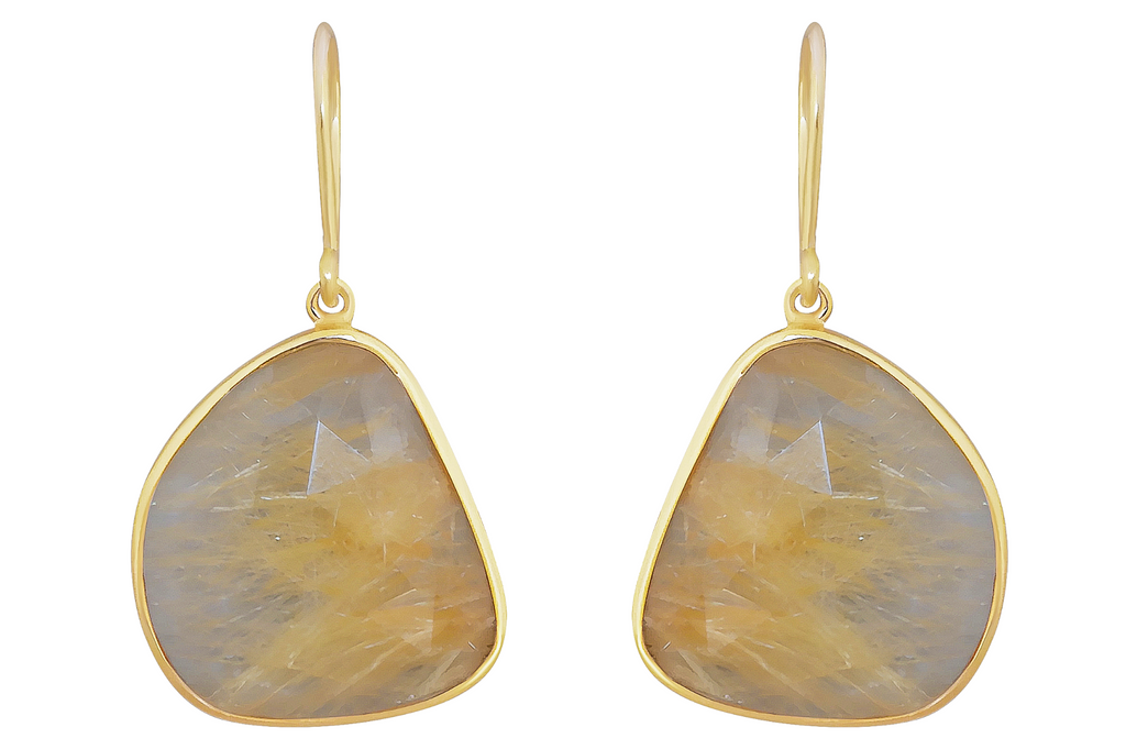 Golden Rutile Quartz Pebble Drop Earrings
