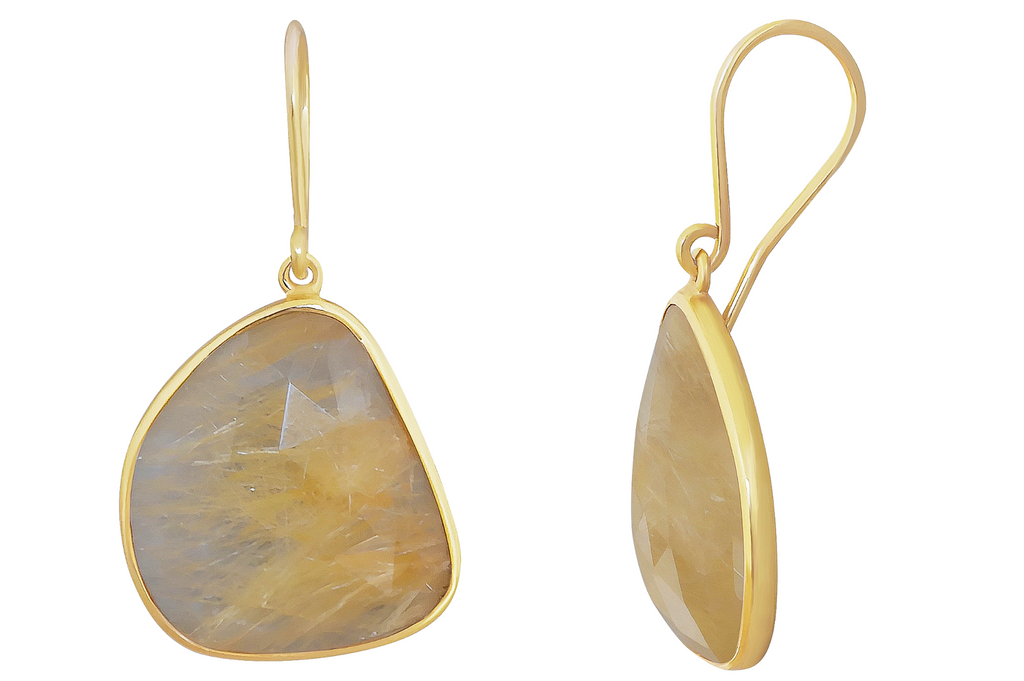 Golden Rutile Quartz Pebble Drop Earrings