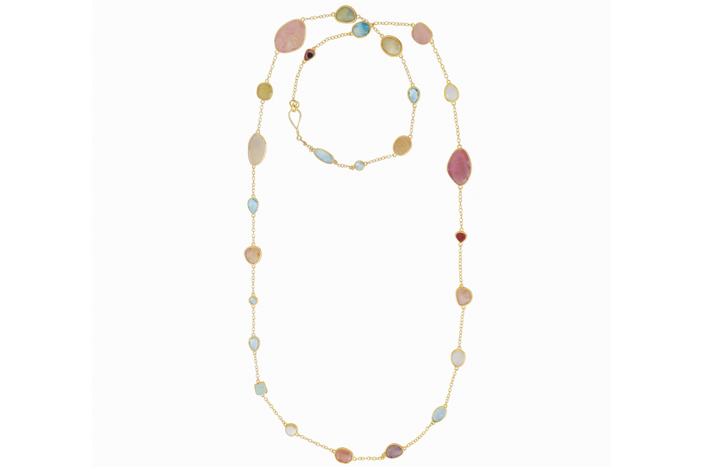 Agra Tourmaline, Sapphire & Moonstone Long Gemstone Necklace