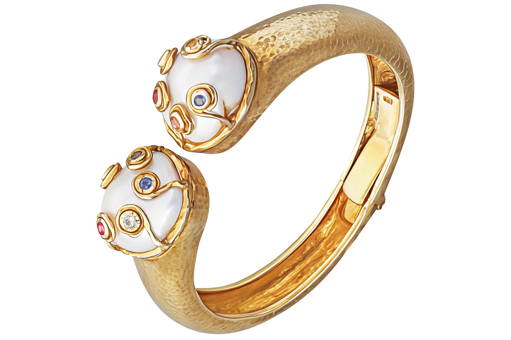 Bombay Cuff Set With Pearls & Multicoloured Sapphires