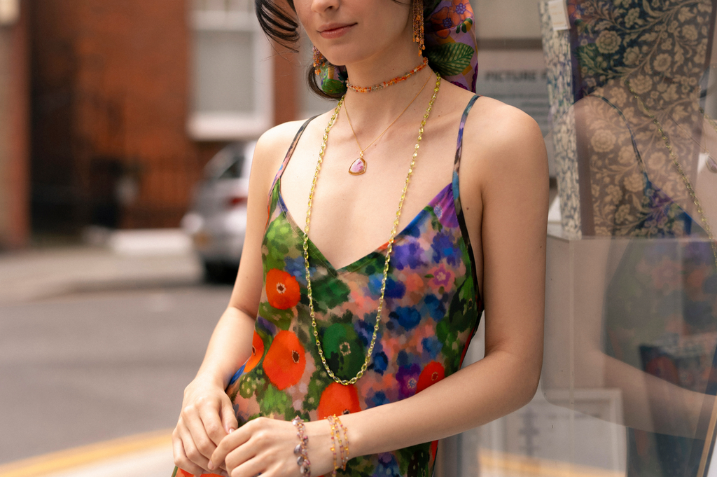 Fine Gold & Multicolour Sapphire Rosary Necklace